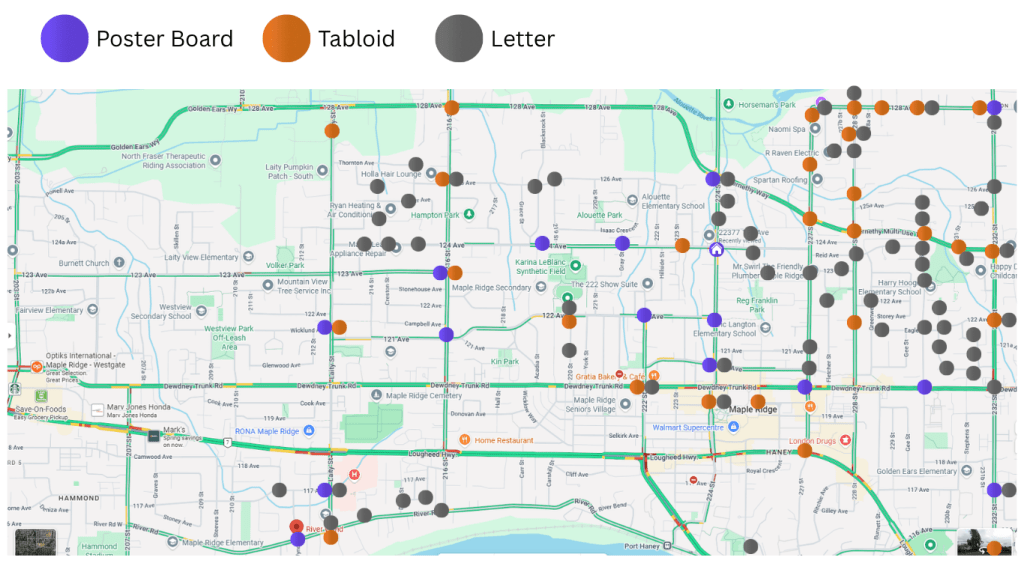 Poster locations; some areas not captured.